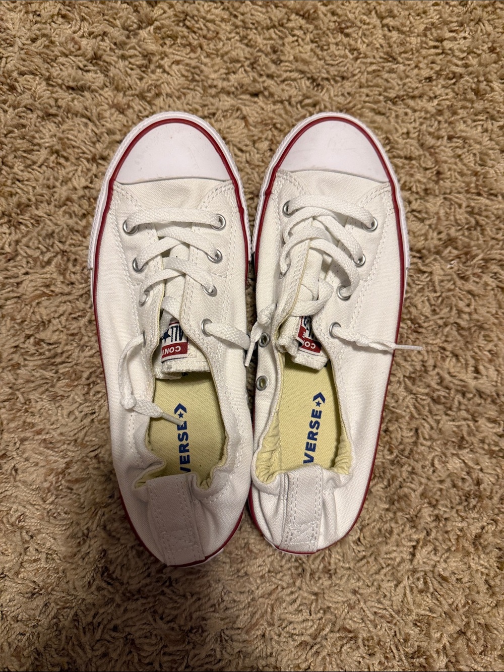 Converse shoreline Kids White Canvas Low-Top Sneakers with Red Trim